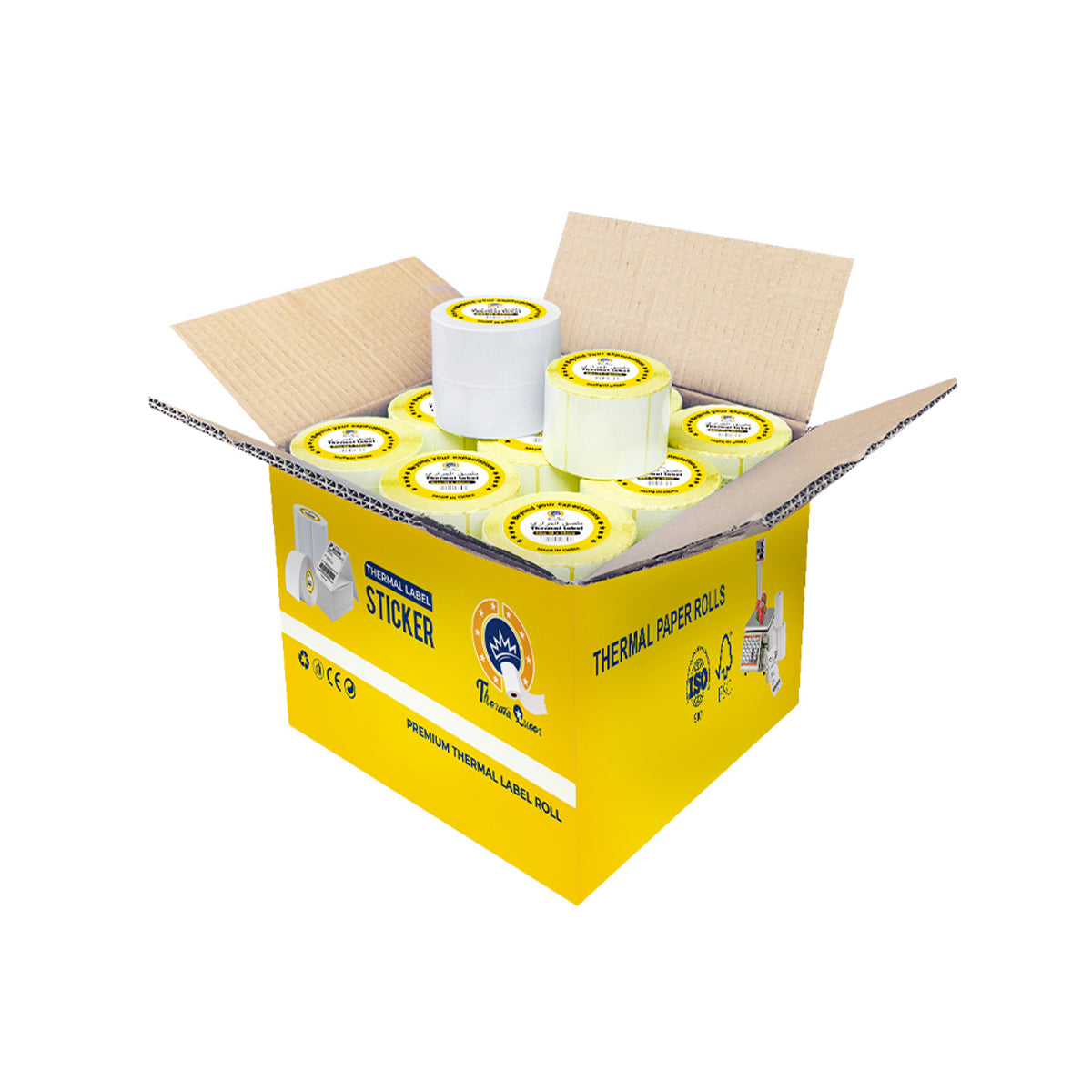 21×12mm thermal labels in yellow packaging box for secure shipping