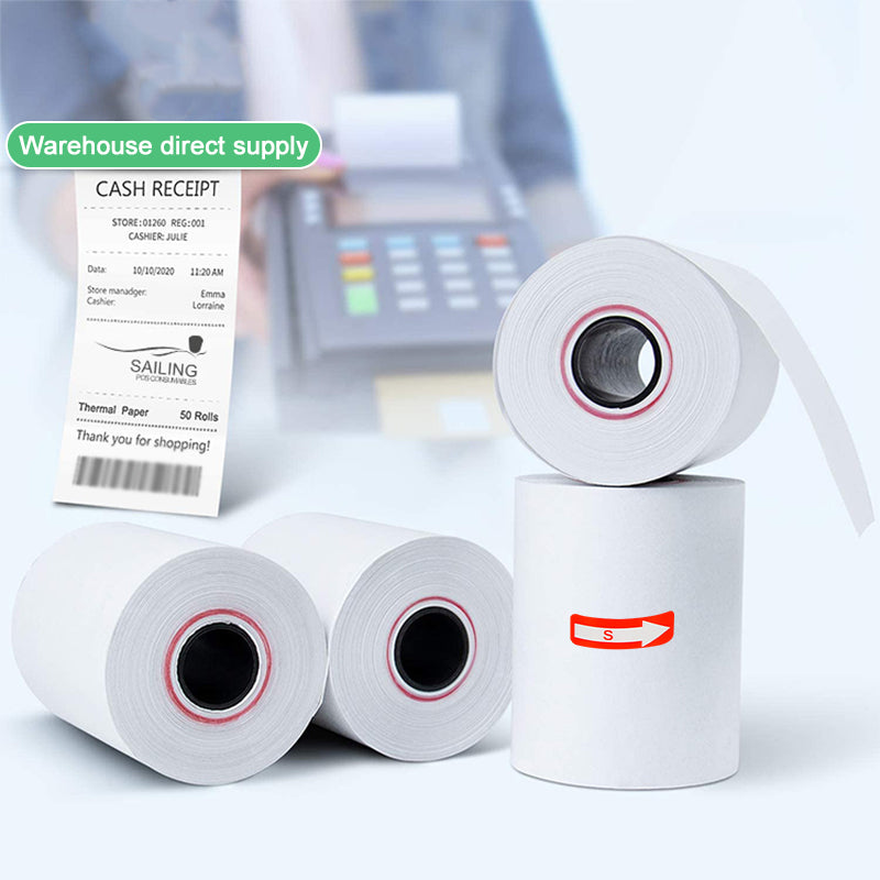 57×40mm thermal printer paper roll being used in a POS system for warehouse or inventory management